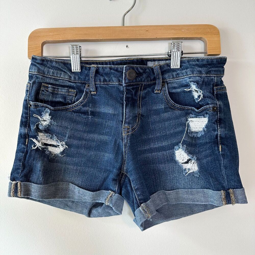 Aeropostale Women's Denim Jean Shorts MIDI Dark Wash Distressed Size 4